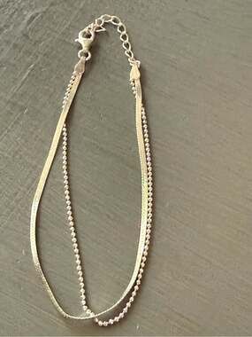 925 Sterling Silver double Strand Layered Beaded and Herringbone Bracelet